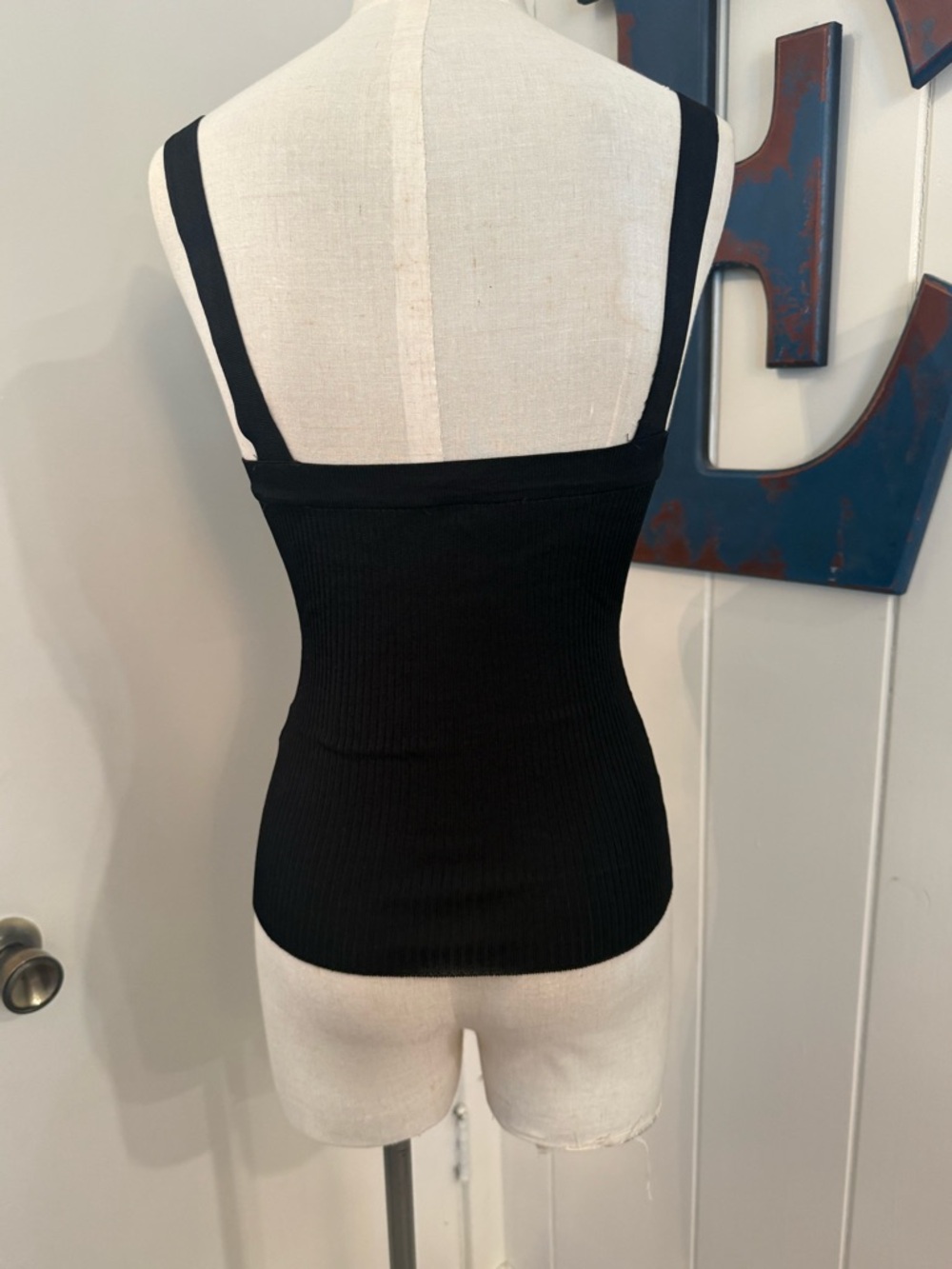 Zara Black Ribbed Square-Neck Tank size Medium - Picture 3 of 5